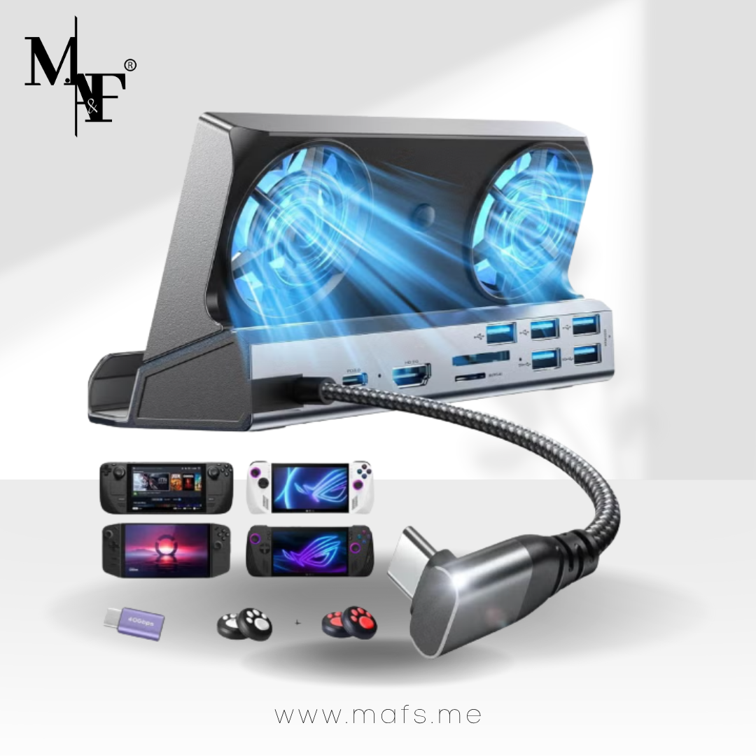 M.A&F's 10-IN-1 Docking Station for Steam Deck OLED&ROG Ally X&Legion Go, Dual Cooling Fan 5 USB Ports and 4K@60Hz, 100W Charging Port Support ROG Ally 30W Mode, Gigabit Ethernet Fit for Steam Deck OLED