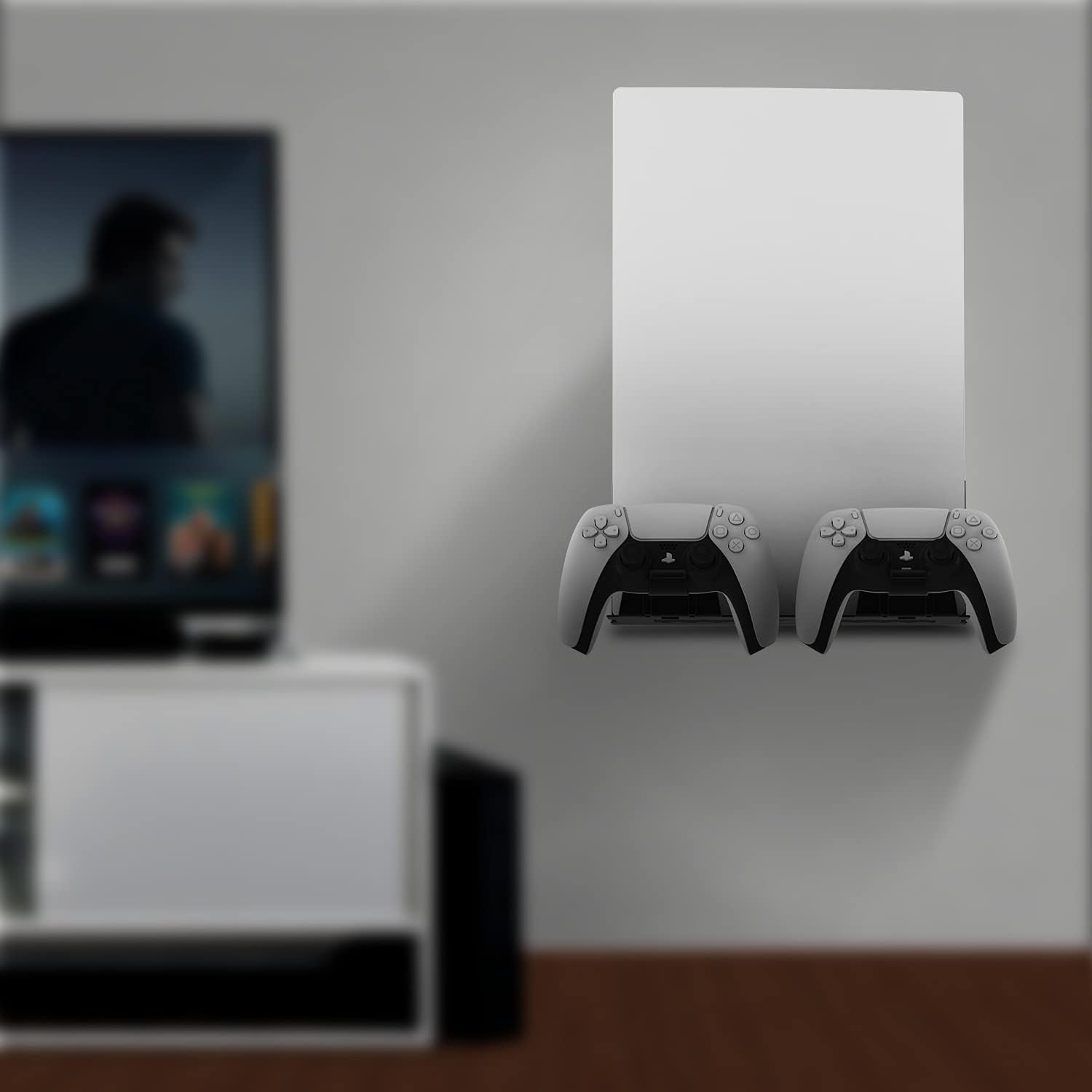M.A&F's Hidden Wall Mount for PS5 - Accessories Playstation 5 Digital/Disc Edition Console Floating Shelf Behind TV, with 2 Detachable Controllers Holder Metal Rack, Solid Iron Stand Kit, Easy Install