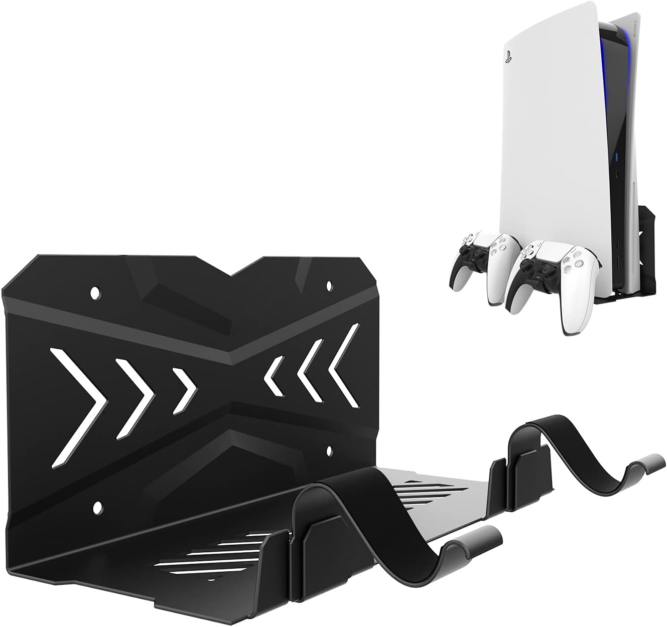M.A&F's Hidden Wall Mount for PS5 - Accessories Playstation 5 Digital/Disc Edition Console Floating Shelf Behind TV, with 2 Detachable Controllers Holder Metal Rack, Solid Iron Stand Kit, Easy Install