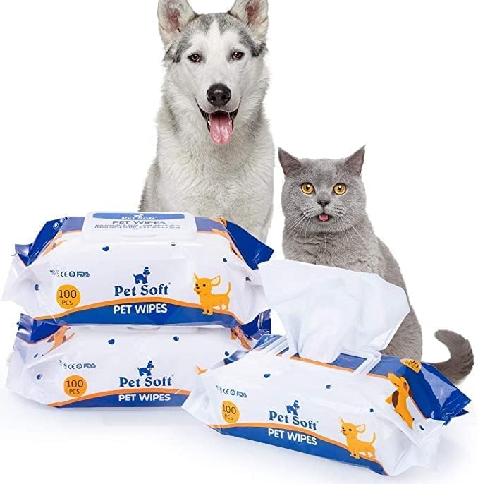 Dog Wipes Cleaning Deodorizing Grooming Wipes Hypoallergenic Puppy Paw Wipes for Doggie Cat Face Body Bult Eye Extra Thick Strong Soft Alcohol Free 8X6 INCH (2 bag=200 pieces)