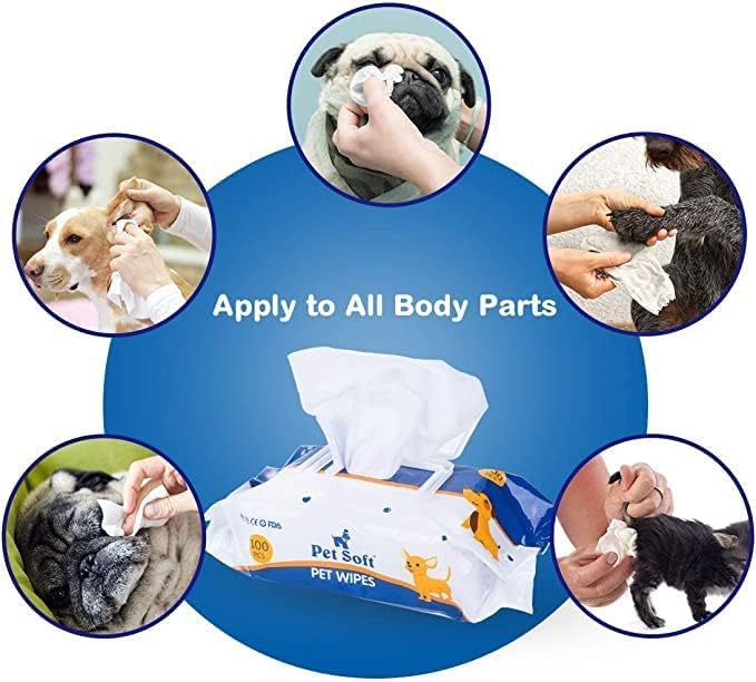 Dog Wipes Cleaning Deodorizing Grooming Wipes Hypoallergenic Puppy Paw Wipes for Doggie Cat Face Body Bult Eye Extra Thick Strong Soft Alcohol Free 8X6 INCH (2 bag=200 pieces)
