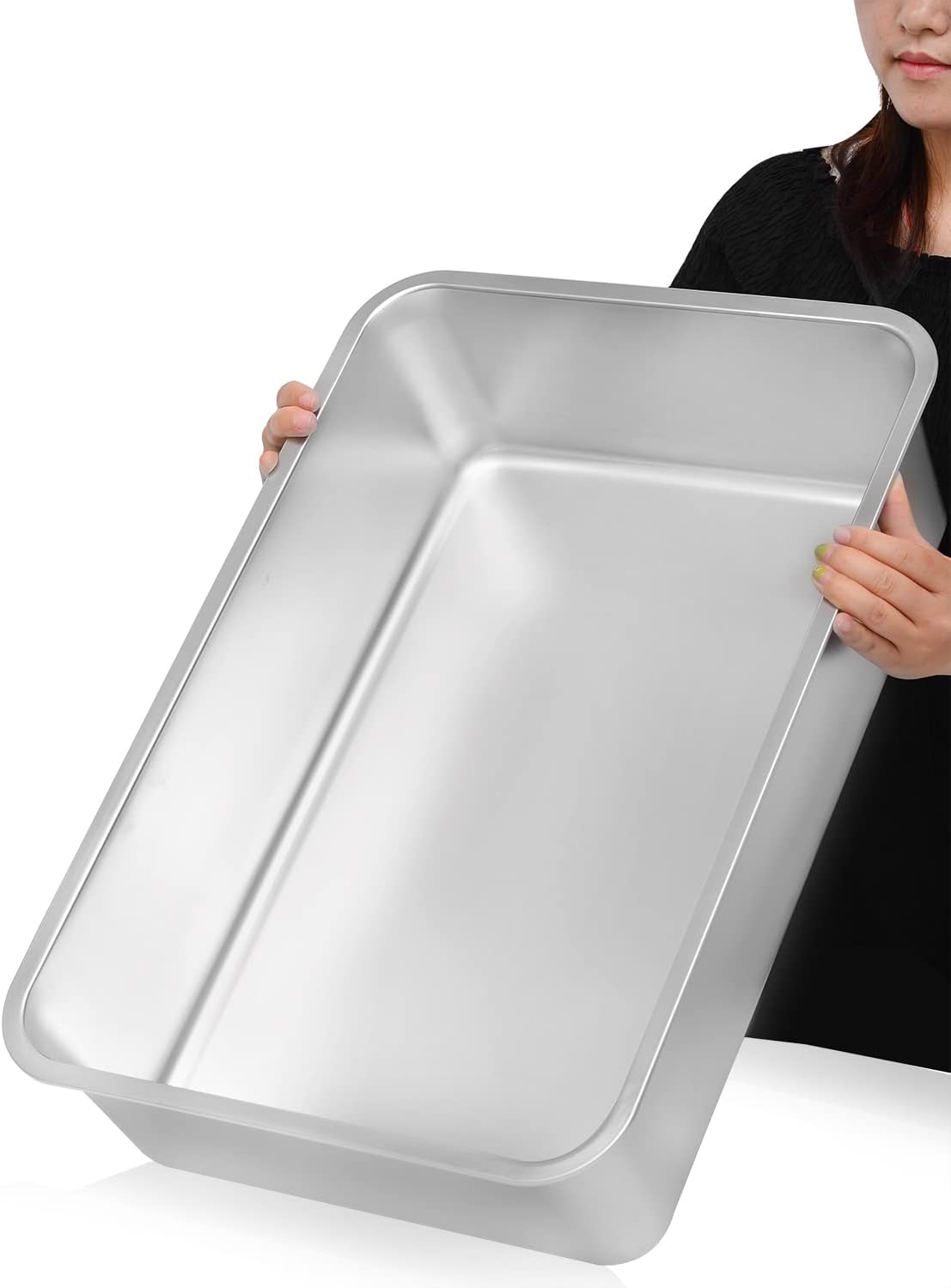 M.A&F's Extra Large Stainless Steel Open Cat Litter Box with High Sides, Metal Litter Pan for Cat, 23.6 x 15.7 x 5.9 inches