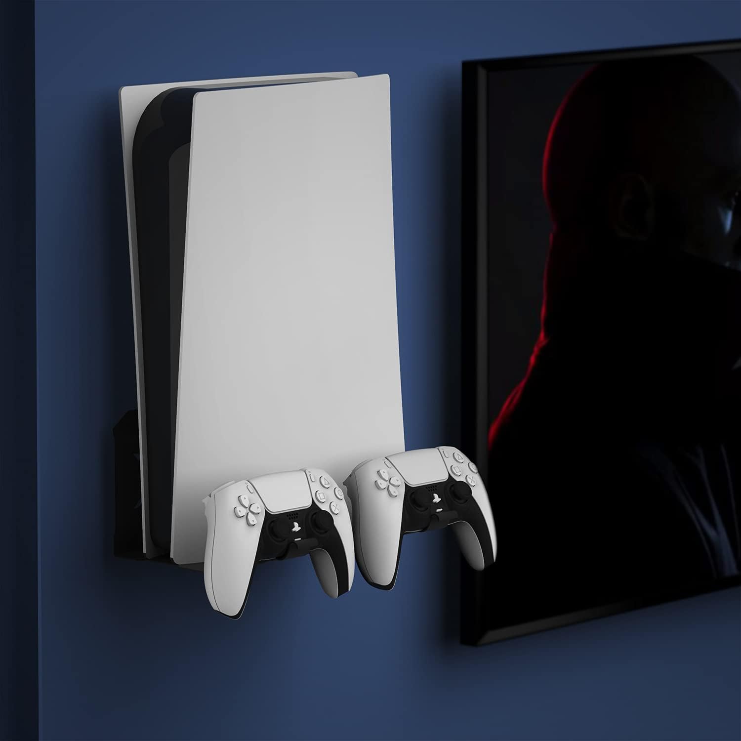 M.A&F's Hidden Wall Mount for PS5 - Accessories Playstation 5 Digital/Disc Edition Console Floating Shelf Behind TV, with 2 Detachable Controllers Holder Metal Rack, Solid Iron Stand Kit, Easy Install