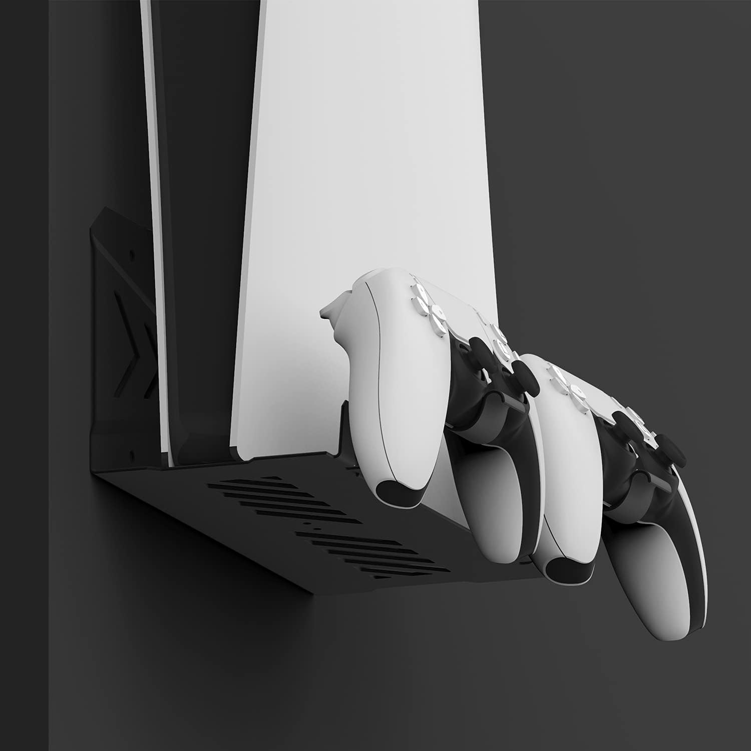 M.A&F's Hidden Wall Mount for PS5 - Accessories Playstation 5 Digital/Disc Edition Console Floating Shelf Behind TV, with 2 Detachable Controllers Holder Metal Rack, Solid Iron Stand Kit, Easy Install