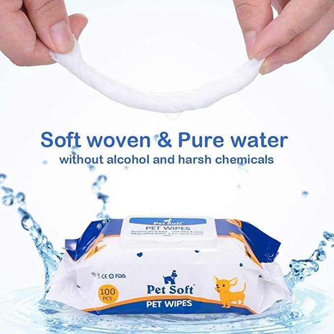 Dog Wipes Cleaning Deodorizing Grooming Wipes Hypoallergenic Puppy Paw Wipes for Doggie Cat Face Body Bult Eye Extra Thick Strong Soft Alcohol Free 8X6 INCH (2 bag=200 pieces)