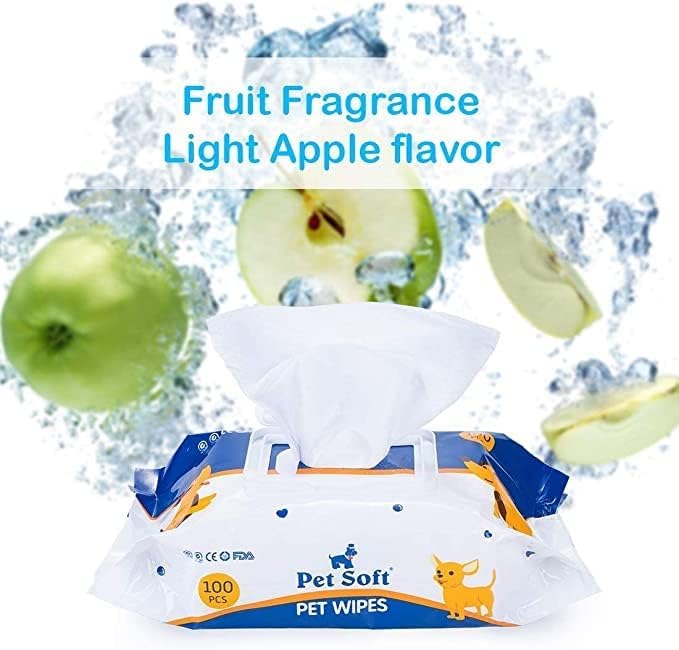 Dog Wipes Cleaning Deodorizing Grooming Wipes Hypoallergenic Puppy Paw Wipes for Doggie Cat Face Body Bult Eye Extra Thick Strong Soft Alcohol Free 8X6 INCH (2 bag=200 pieces)