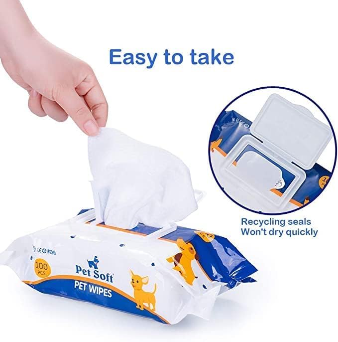 Dog Wipes Cleaning Deodorizing Grooming Wipes Hypoallergenic Puppy Paw Wipes for Doggie Cat Face Body Bult Eye Extra Thick Strong Soft Alcohol Free 8X6 INCH (2 bag=200 pieces)