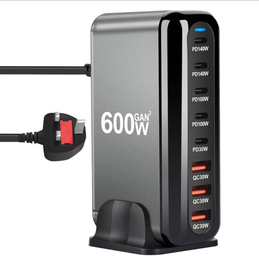 M.A&F's 600W USB A&USB C 【New Update】Charging Station,5 Type-C Ports 【2×140W, 2x 100W,1x30W】 and 3 USB Ports 【QC30W】 Charge Charging Station Type-C hub,GaN Technology