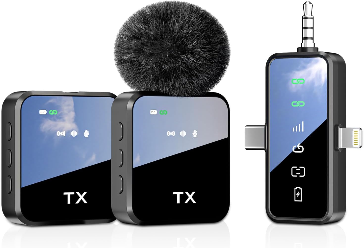 Wireless Lavalier Microphone,3 in 1 Wireless Mic for iPhone/Android/Camera,Mini Bluetooth Microphone Noise Reduction Mic for Record Interview, Vlogging, YouTube, Tiktok