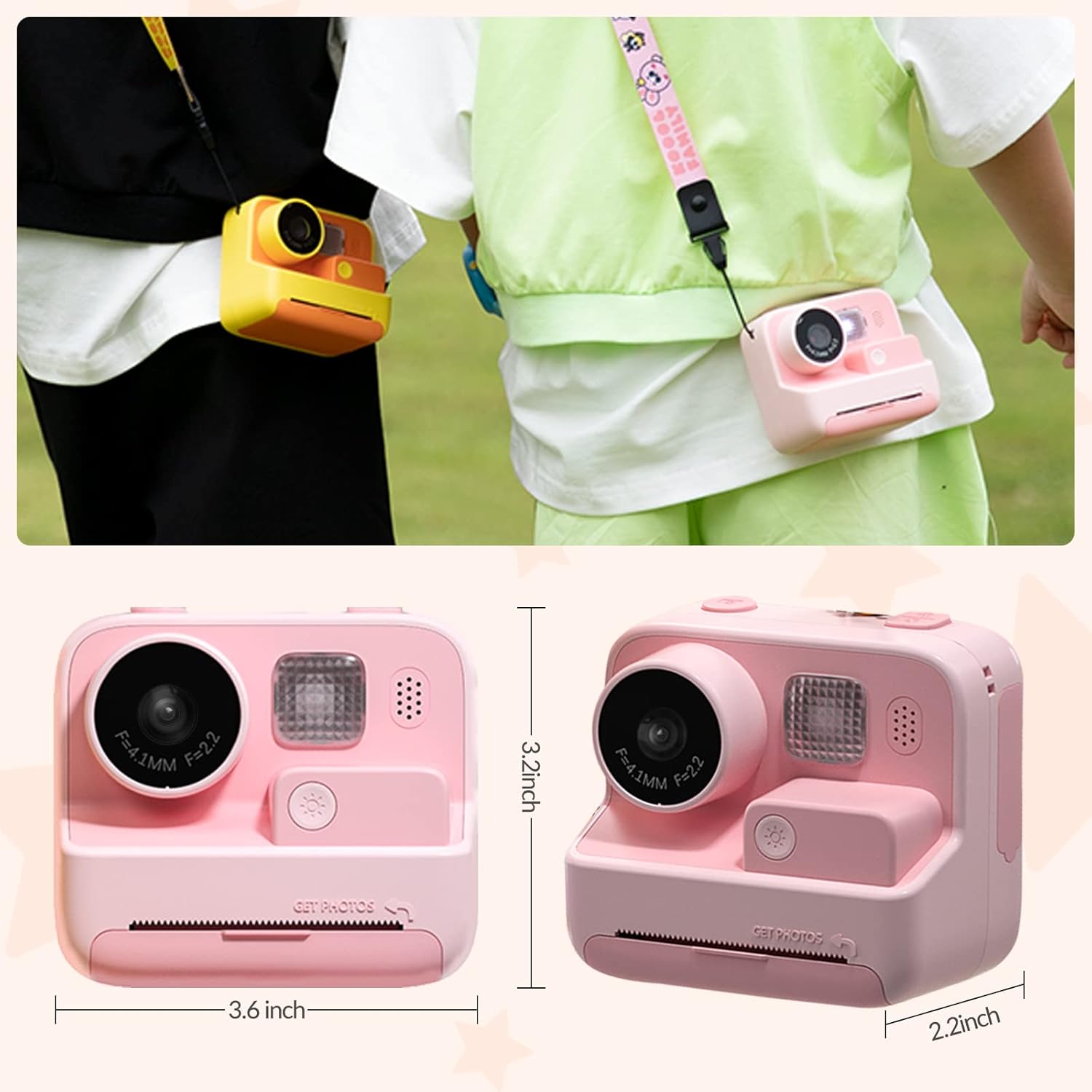 Kids Camera Instant Print, 48MP Digital Camera with Zero Ink, Selfie 1080P Video Camera with 32G TF Card, Toys Gifts for Girls Boys Aged 3-12 for Christmas/Birthday/Holiday (pink) (Pink)