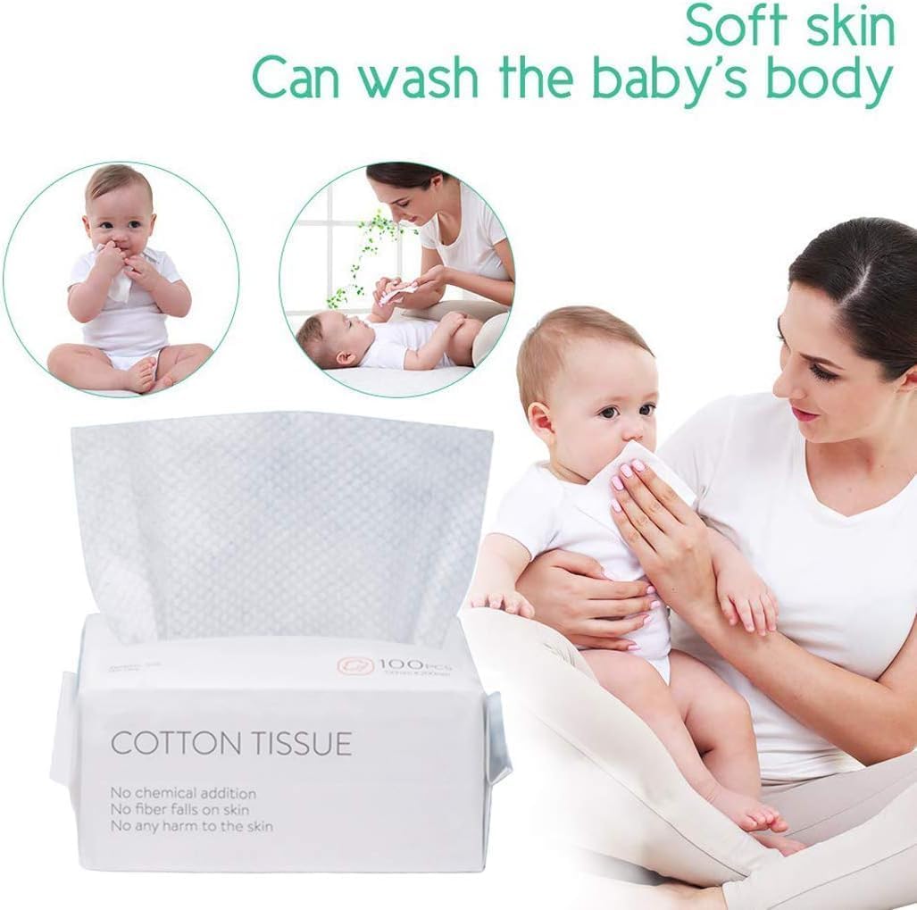 M.A&F's 100PCS Large Disposable Face Towel, Facial Eye Nail Make up Removing Cotton Tissue, Multipurpose Cotton Towel Tissue for Skin Care, Reusable Cotton Pads, Wet & Dry Use