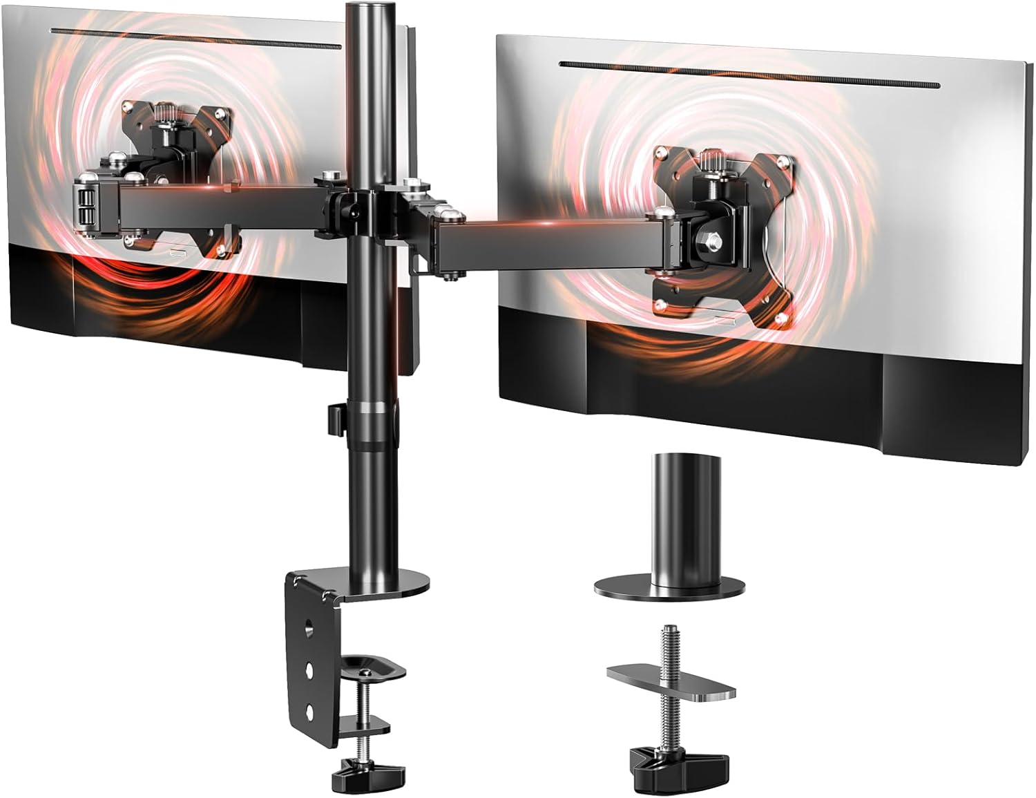 LIFE Dual Monitor Arm - Height Adjustable Dual Monitor Arm for 13-27" Computer Screens UP to 8KGs, Ergonomic Heavy Duty Dual VESA Monitor Mount 75mm/100mm, Designed for Home, Office