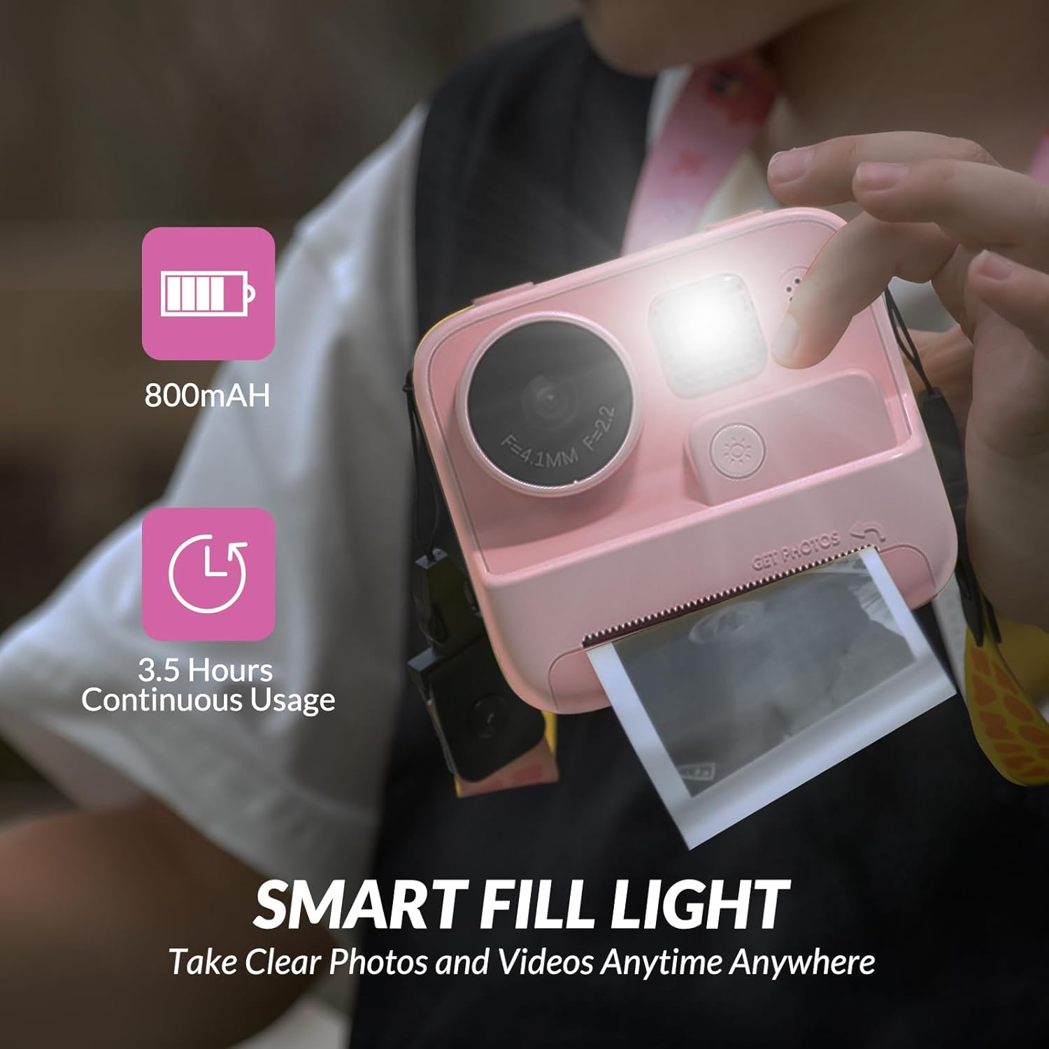 Kids Camera Instant Print, 48MP Digital Camera with Zero Ink, Selfie 1080P Video Camera with 32G TF Card, Toys Gifts for Girls Boys Aged 3-12 for Christmas/Birthday/Holiday (pink) (Pink)