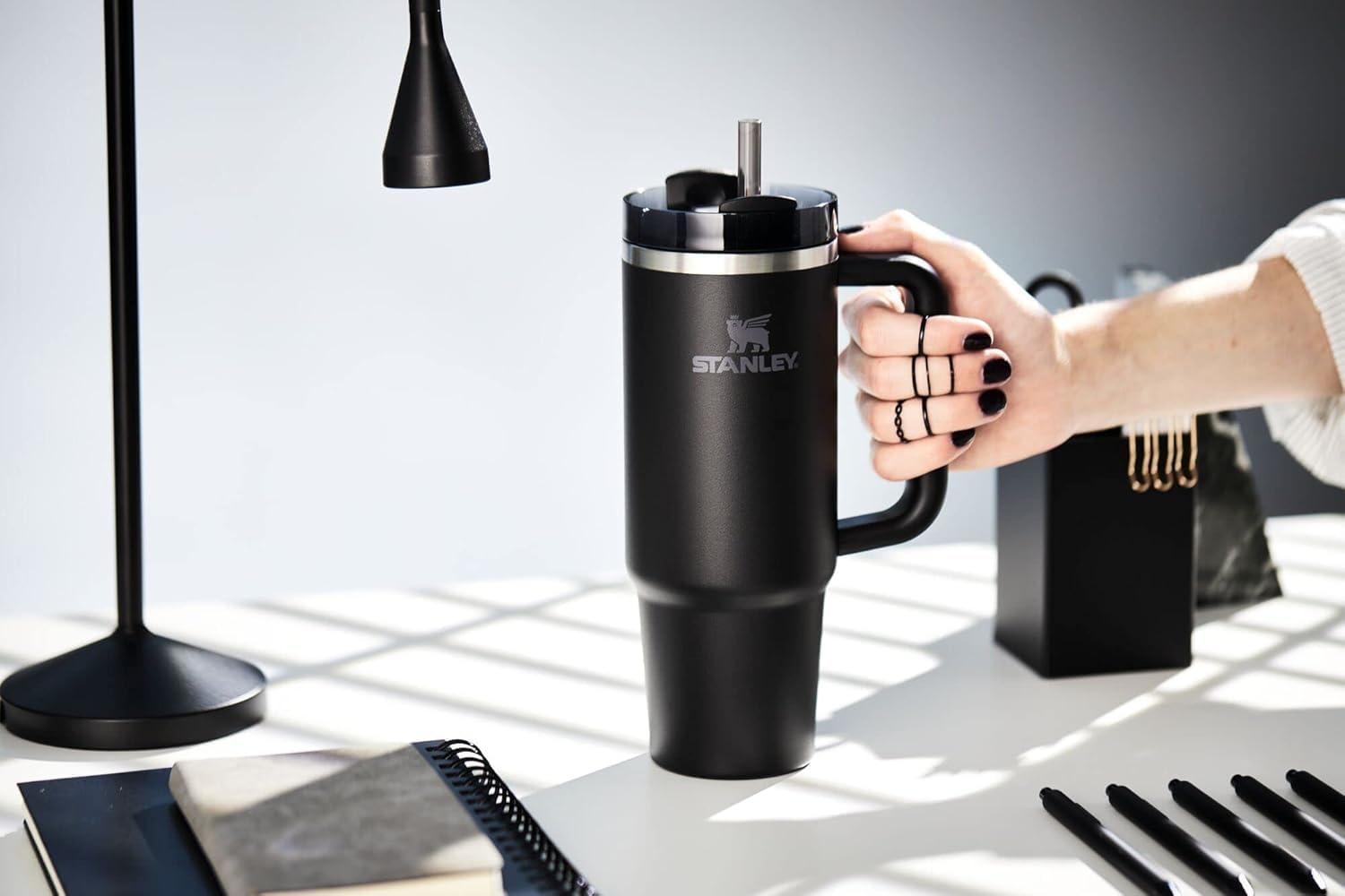 Quencher H2.0 FlowState Stainless Steel Vacuum Insulated Tumbler with Lid and Straw for Water, Iced Tea or Coffee, Smoothie and More Black