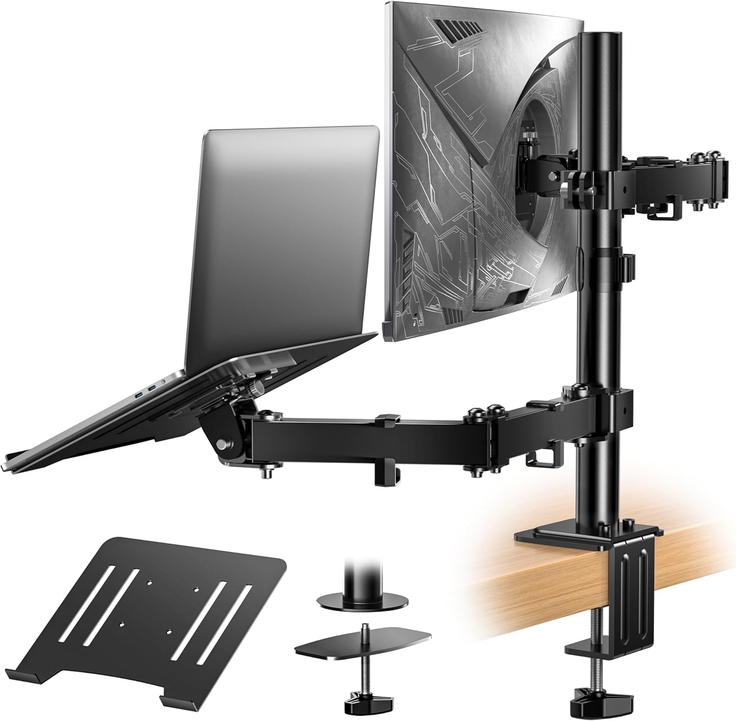 M.A&F's PROFESSIONAL Dual Monitor Arm with Laptop Tray - Dual Vesa Mount Arm, Monitor Stand with Laptop Holder, Dual Screen Mount for 13-32", 2 Vesa Stand Up to 8Kg for Gaming & Office