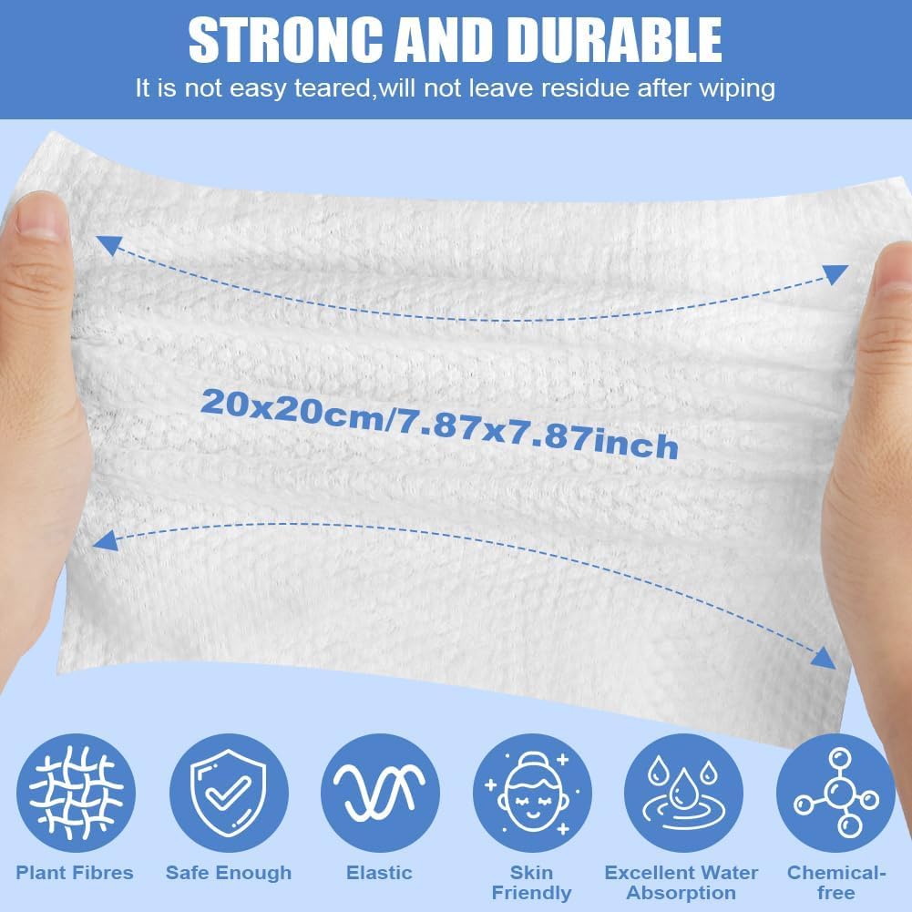 Disposable Face Towels for Skincare - 200PCS Soft Cotton Tissue, 200x200mm, Wet & Dry Facial Cleansing Wipes, Makeup Remover Towels, Lint-Free Travel Washcloths for Sensitive Skin