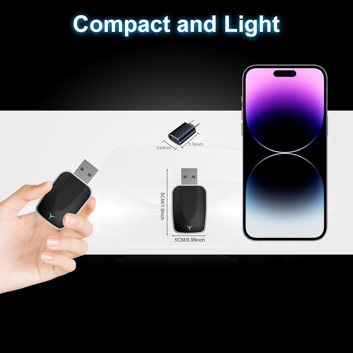 Wireless CarPlay Adapter for iPhone – Plug & Play CarPlay Dongle – Converts Wired CarPlay to Wireless – Fast Auto-Connect, Low Latency, USB-A & USB-C Compatible – English Manual Included