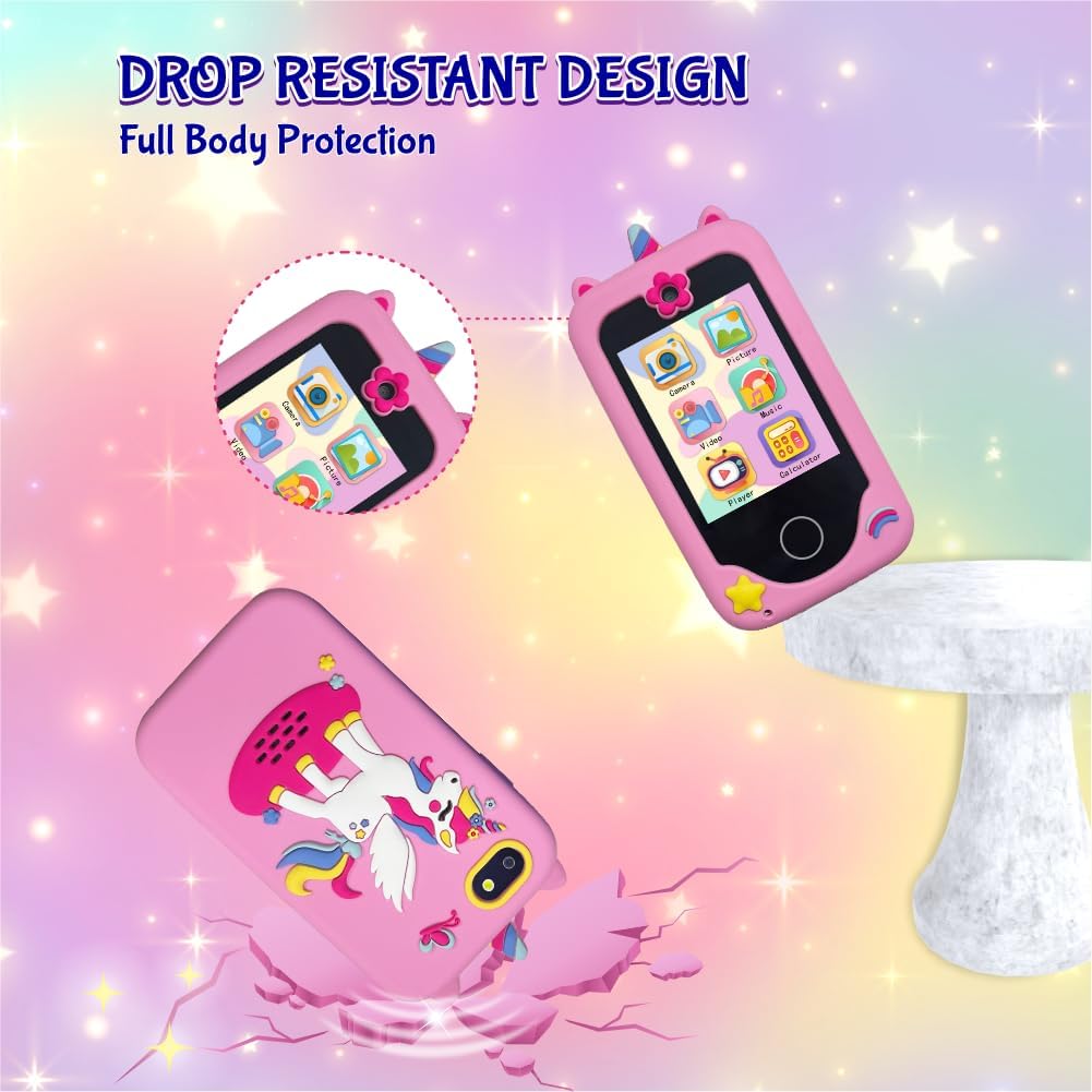 M.A&F's Kids Smart Phone Toys for Girls Ages 3-8 Toddler Play Travel Toys with Dual Camera Educational Learning Game Puzzle MP3 Music Player Birthday Gift for Kids Girls 3 4 5 6 7 8 Year Old (8 GB)-Pink