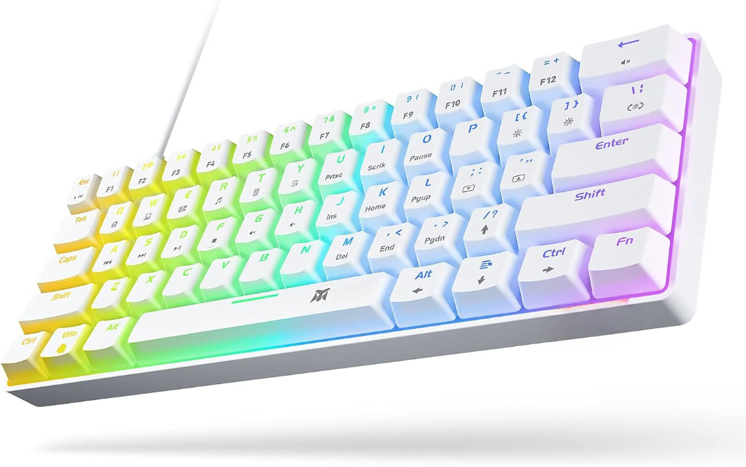 M.A&F's Mechanical Gaming Keyboard, 61 Keys Ultral Compact Wired Keyboard with Blue Switches and RGB Backlit for iOS, Android and Windows, White
