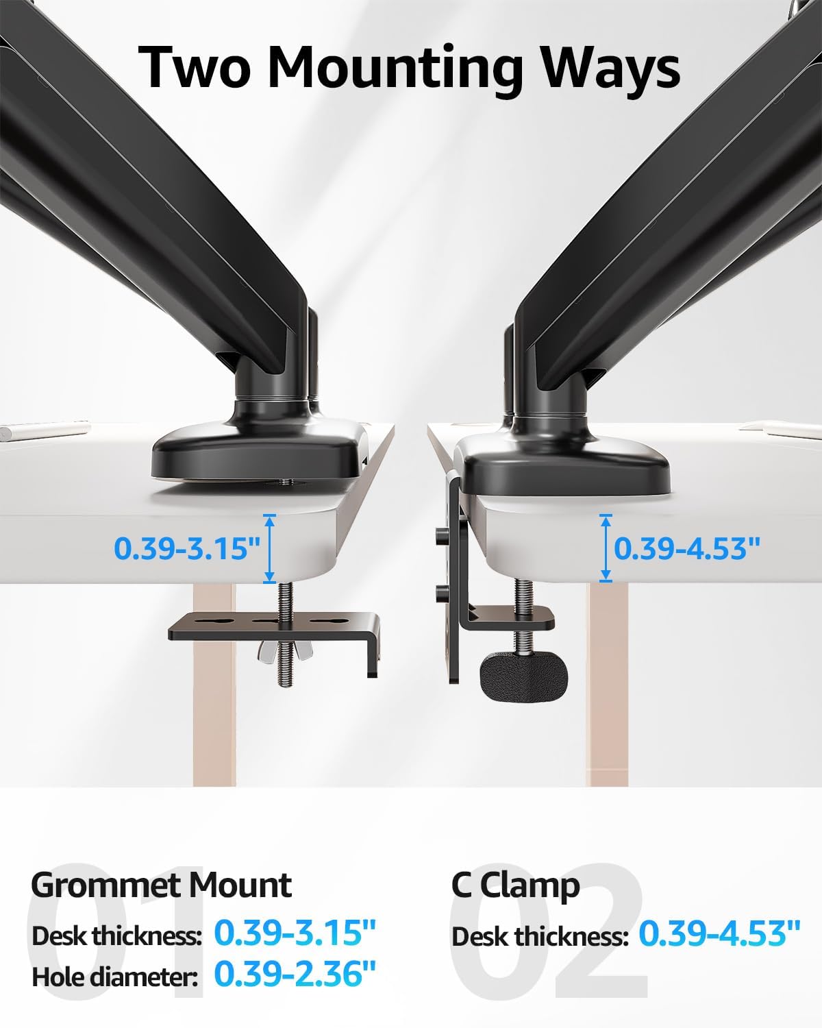 M.A&F's Dual Monitor Stand for Desk, Adjustable Gas Spring Double Monitor Mount Holds 4.4-17.6 lbs and 13-32 Inch Screens, Monitor Arms for 2 Monitors, VESA 75x75 100x100 with C-clamp& Grommet, Black