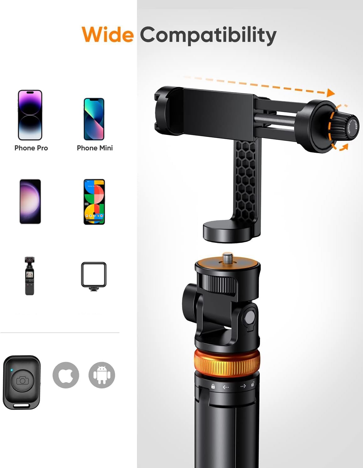 M.A&F's 62 inch" Phone Tripod, Tripod for iPhone & Selfie Stick Tripod with Remote, Extendable Phone Tripod Stand & Travel Tripod, Solidest Cell Phone Tripod Compatible with iPhone/Android