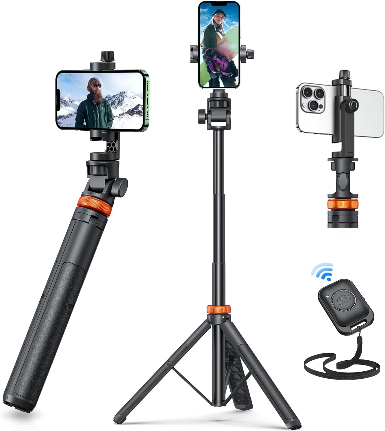 M.A&F's 62 inch" Phone Tripod, Tripod for iPhone & Selfie Stick Tripod with Remote, Extendable Phone Tripod Stand & Travel Tripod, Solidest Cell Phone Tripod Compatible with iPhone/Android