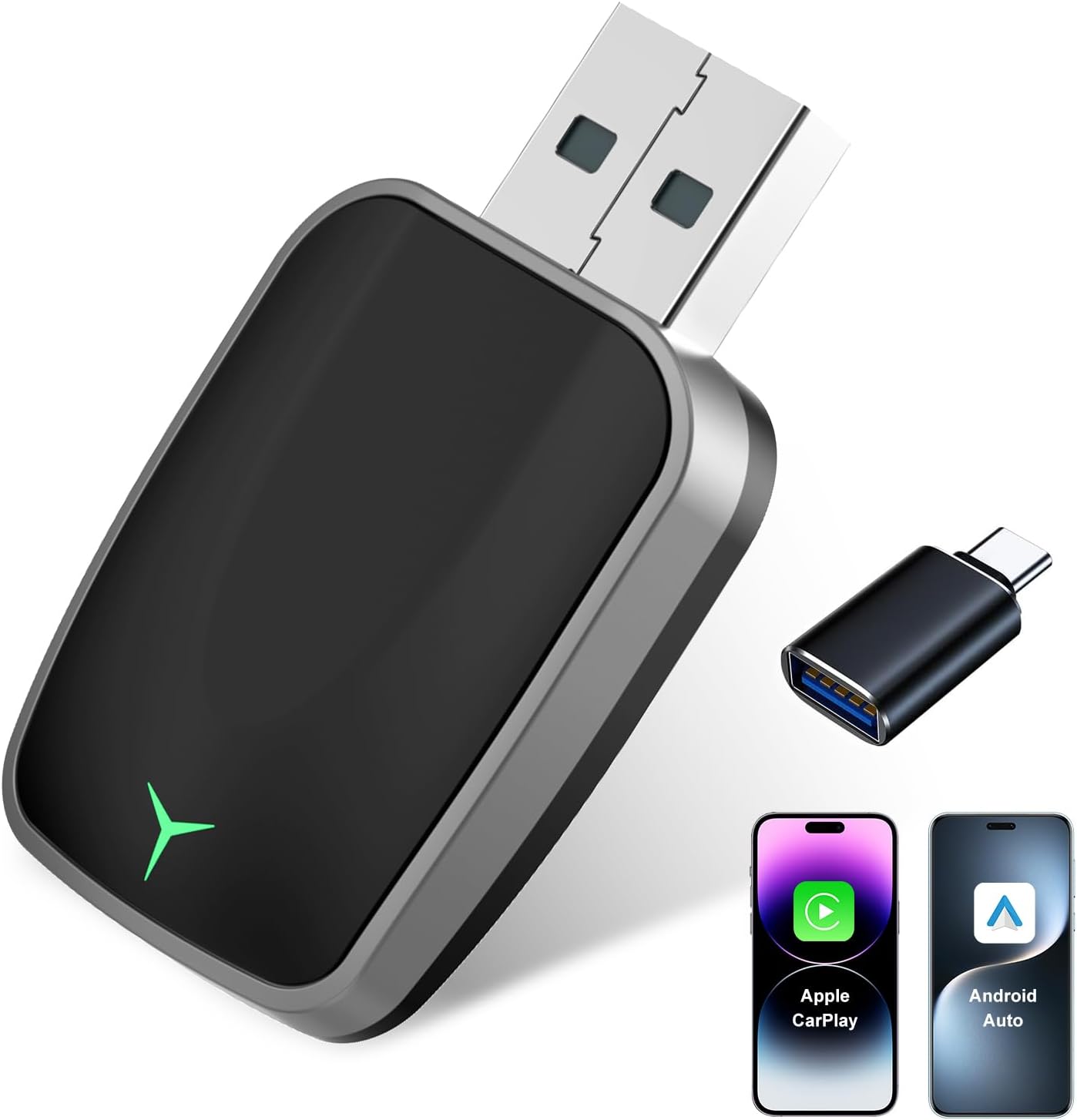 Wireless CarPlay Adapter for iPhone – Plug & Play CarPlay Dongle – Converts Wired CarPlay to Wireless – Fast Auto-Connect, Low Latency, USB-A & USB-C Compatible – English Manual Included