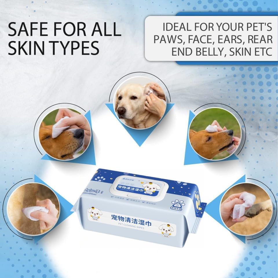 Dog Wipes 80pcs, Large Pet Grooming Wipes for Dogs & Cats, for full body, eye wipes, ear wipes, Paws, & Butt Unscented (1 pack)