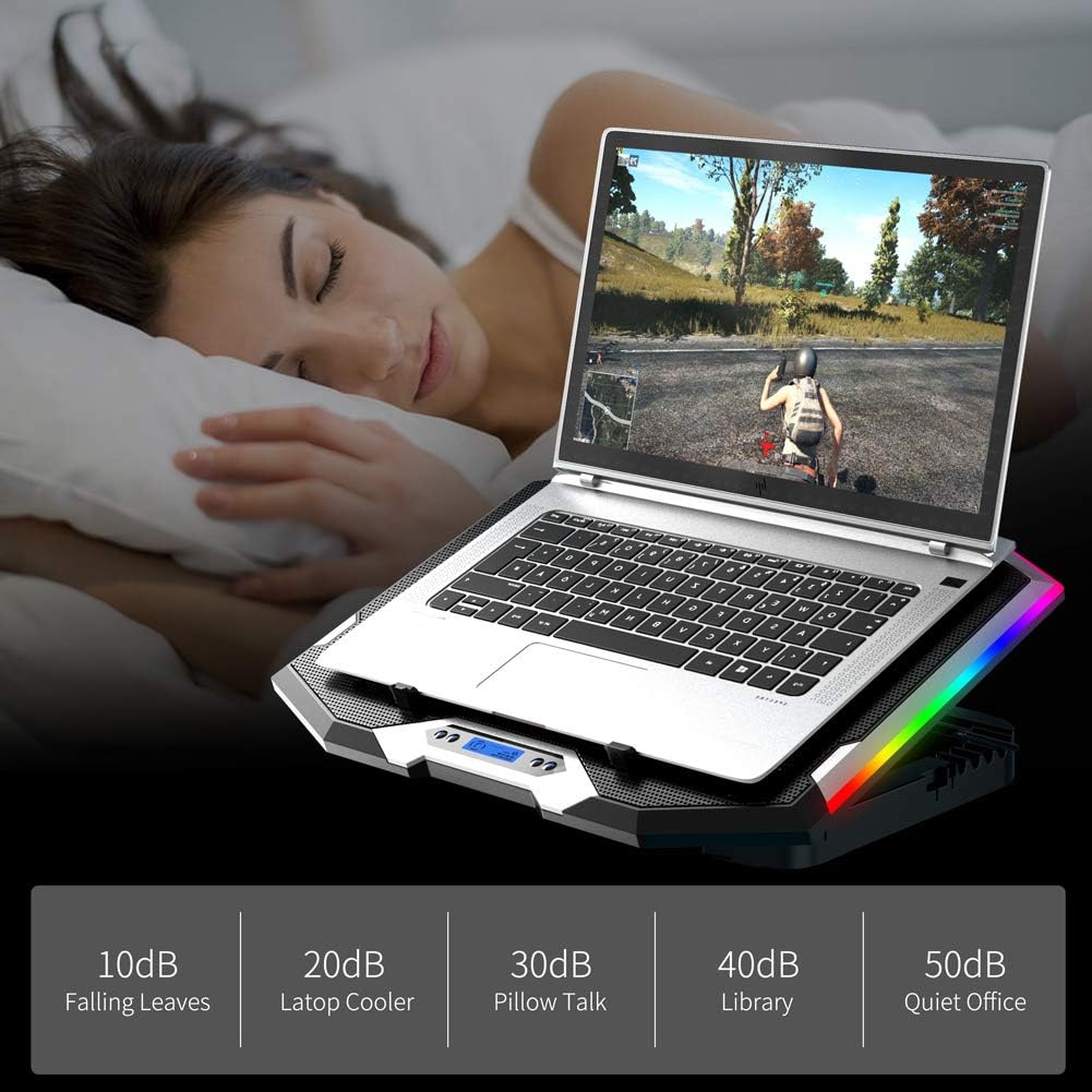 M.A&F's Gaming Laptop Cooling Pad 15-17.3 Inch with 6 Cooling Fans, Cooling Stand with 6 Height Adjustable, Laptop Cooler with RGB Light, LCD Screen, 2 USB Ports, Phone Stand