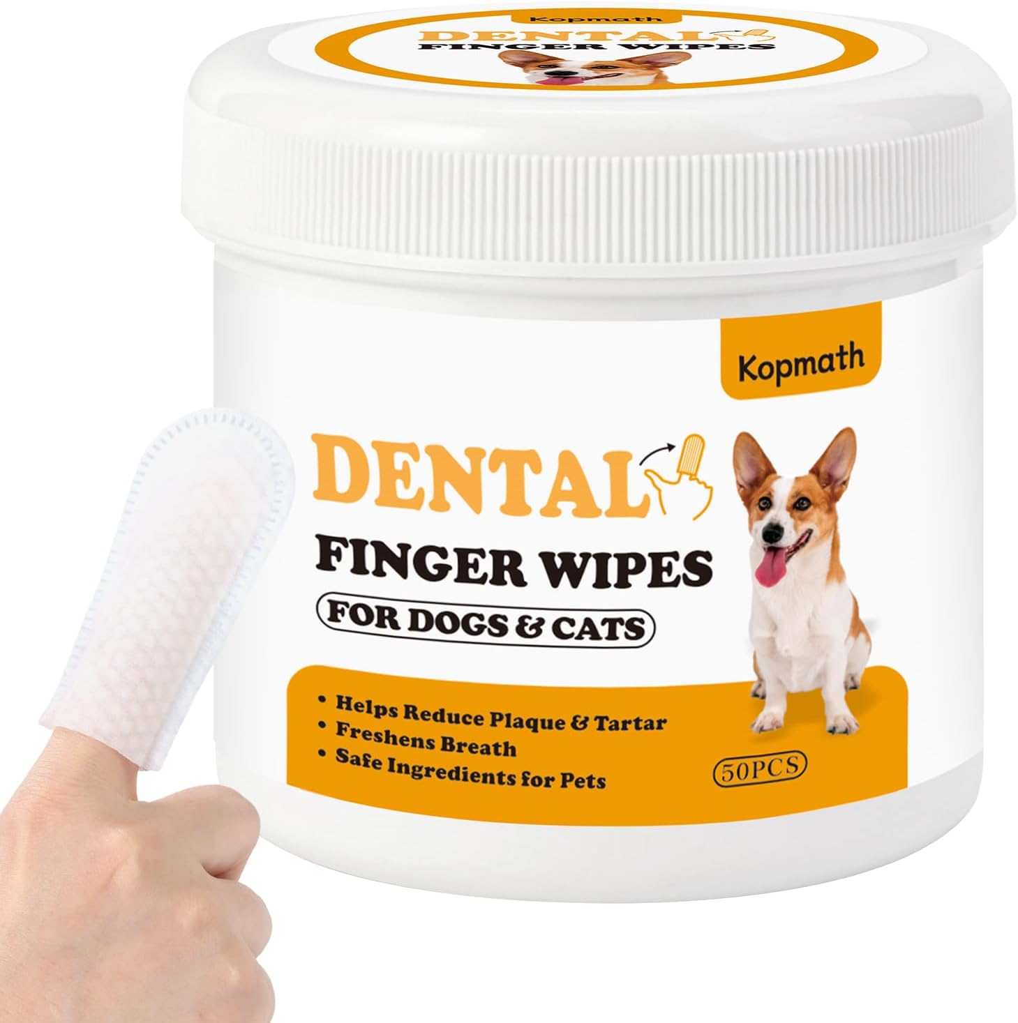 Dog&Cat Dental Wipes, Dog Teeth Cleaning Wipes, Reduce Plaque & Tartar, Freshen Breath, Pre-Soaked Pet Dental Care Finger Wipes for Dogs & Cats, Portable Disposable Dog Tooth Wipe Pad, 50 Count