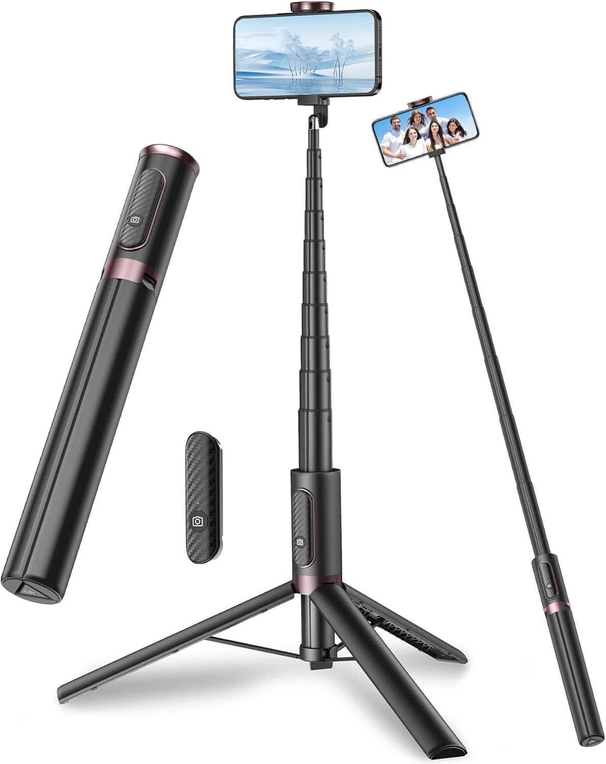 170cm Phone Tripod Selfie Stick, All-in-1 Phone Tripod Stand with Remote,Portable,Lightweight Tripod for for Selfies/Live/Video Recording/Travel-Black