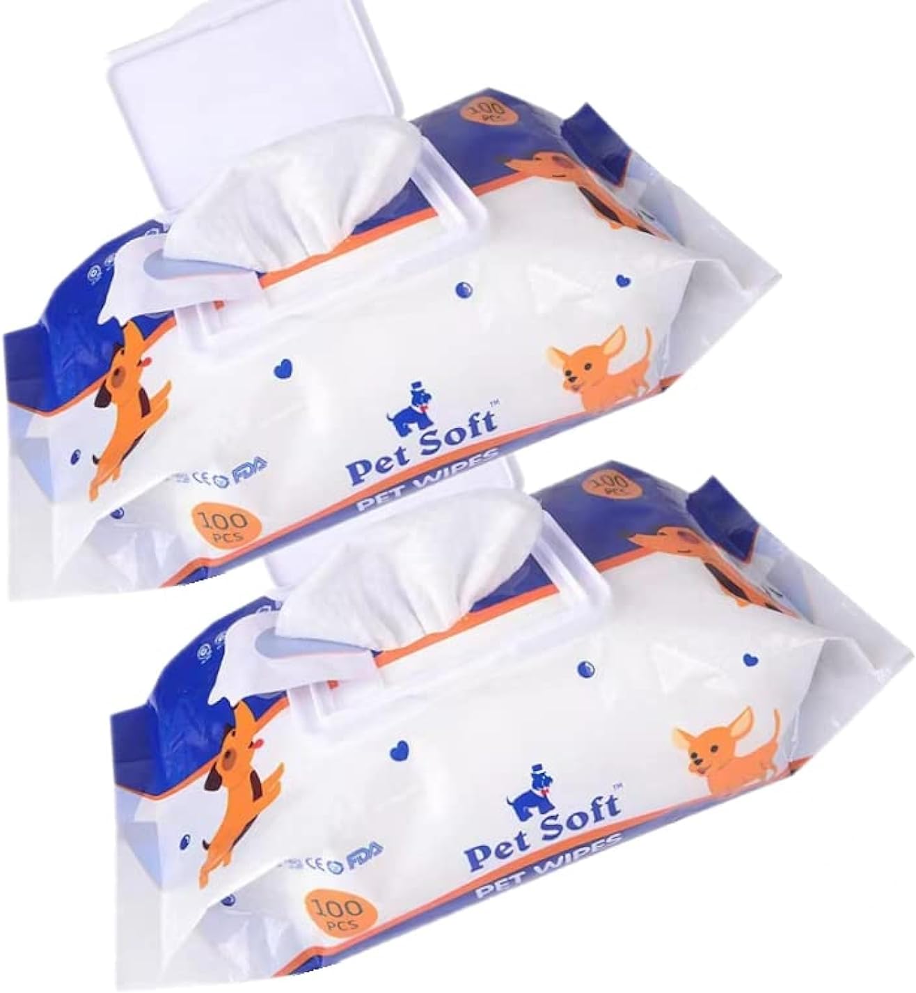 Dog Wipes Cleaning Deodorizing Grooming Wipes Hypoallergenic Puppy Paw Wipes for Doggie Cat Face Body Bult Eye Extra Thick Strong Soft Alcohol Free 8X6 INCH (2 bag=200 pieces)