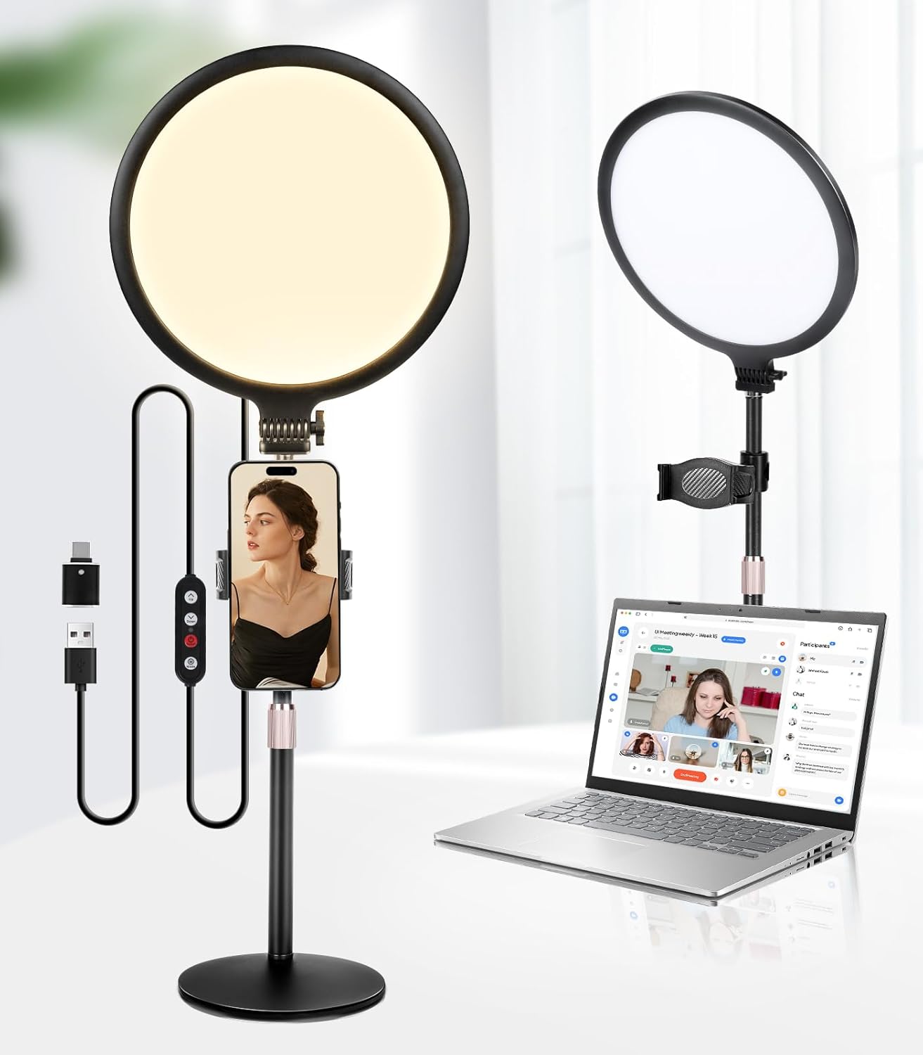 M.A&F's Ring Light with Extendable Stand for Video Shooting, 10.5 inch Full-Screen Desk Ringlight for Laptop Mobile Phone, Dimmable LED Photography Light for Computer Zoom Meeting Live Streaming Selfie