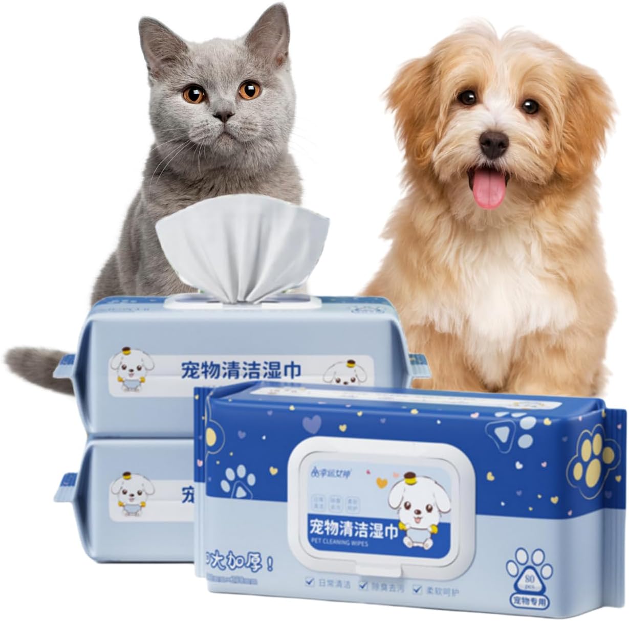 Dog Wipes 80pcs, Large Pet Grooming Wipes for Dogs & Cats, for full body, eye wipes, ear wipes, Paws, & Butt Unscented (1 pack)