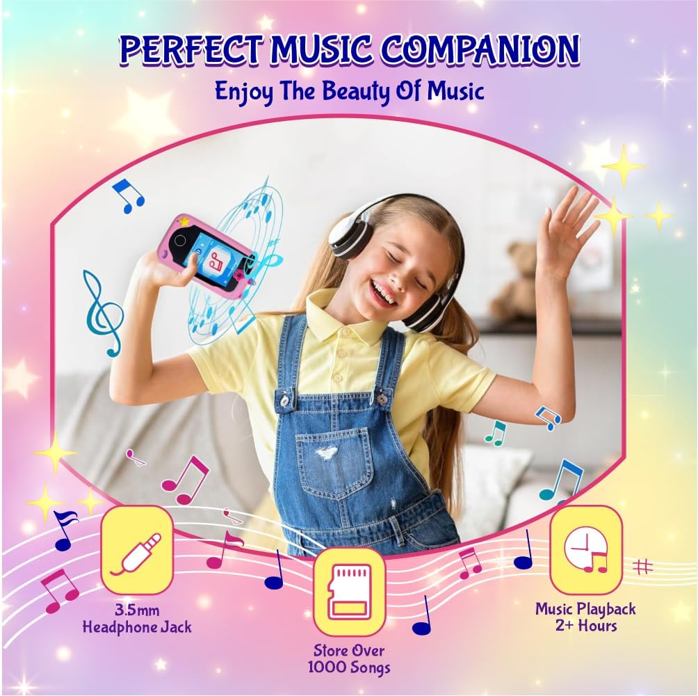 M.A&F's Kids Smart Phone Toys for Girls Ages 3-8 Toddler Play Travel Toys with Dual Camera Educational Learning Game Puzzle MP3 Music Player Birthday Gift for Kids Girls 3 4 5 6 7 8 Year Old (8 GB)-Pink