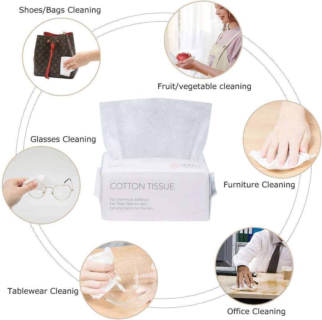 M.A&F's 100PCS Large Disposable Face Towel, Facial Eye Nail Make up Removing Cotton Tissue, Multipurpose Cotton Towel Tissue for Skin Care, Reusable Cotton Pads, Wet & Dry Use