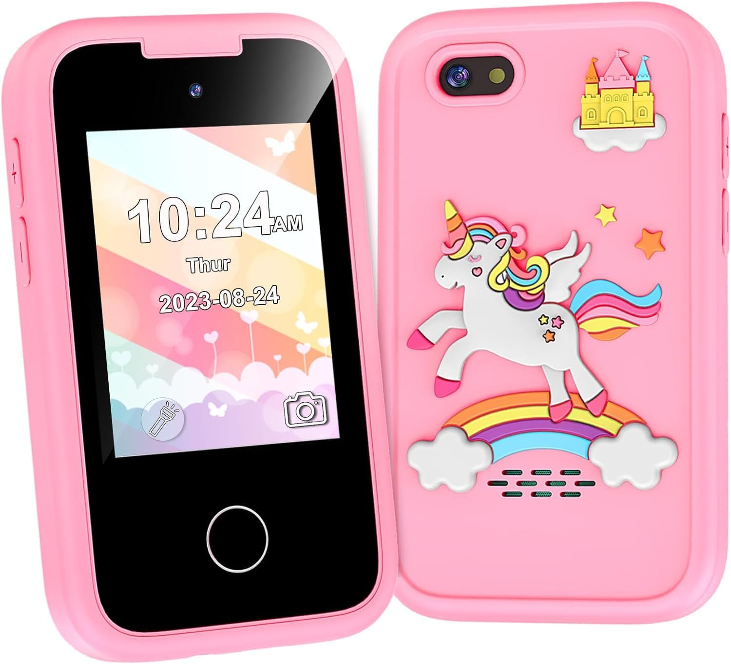 Kids Smart Phone Toys for Girls, Toddler Unicorn Gifts with Dual Camera,Fake Play Toy Mobile phone Learning Game Puzzle MP3 Music Player 3 4 5 6 7 8 Years (Pink)