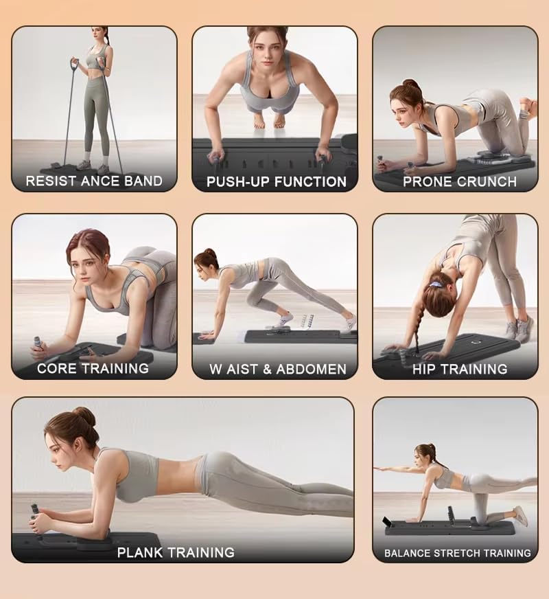 M.A&F's Foldable 5-in-1 Pilates Reformer Board with Abdominal Trainer – Multi-Purpose Portable Pilates Machine for Home Gym, Full Body Workout Equipment for Beginners & Advanced Users