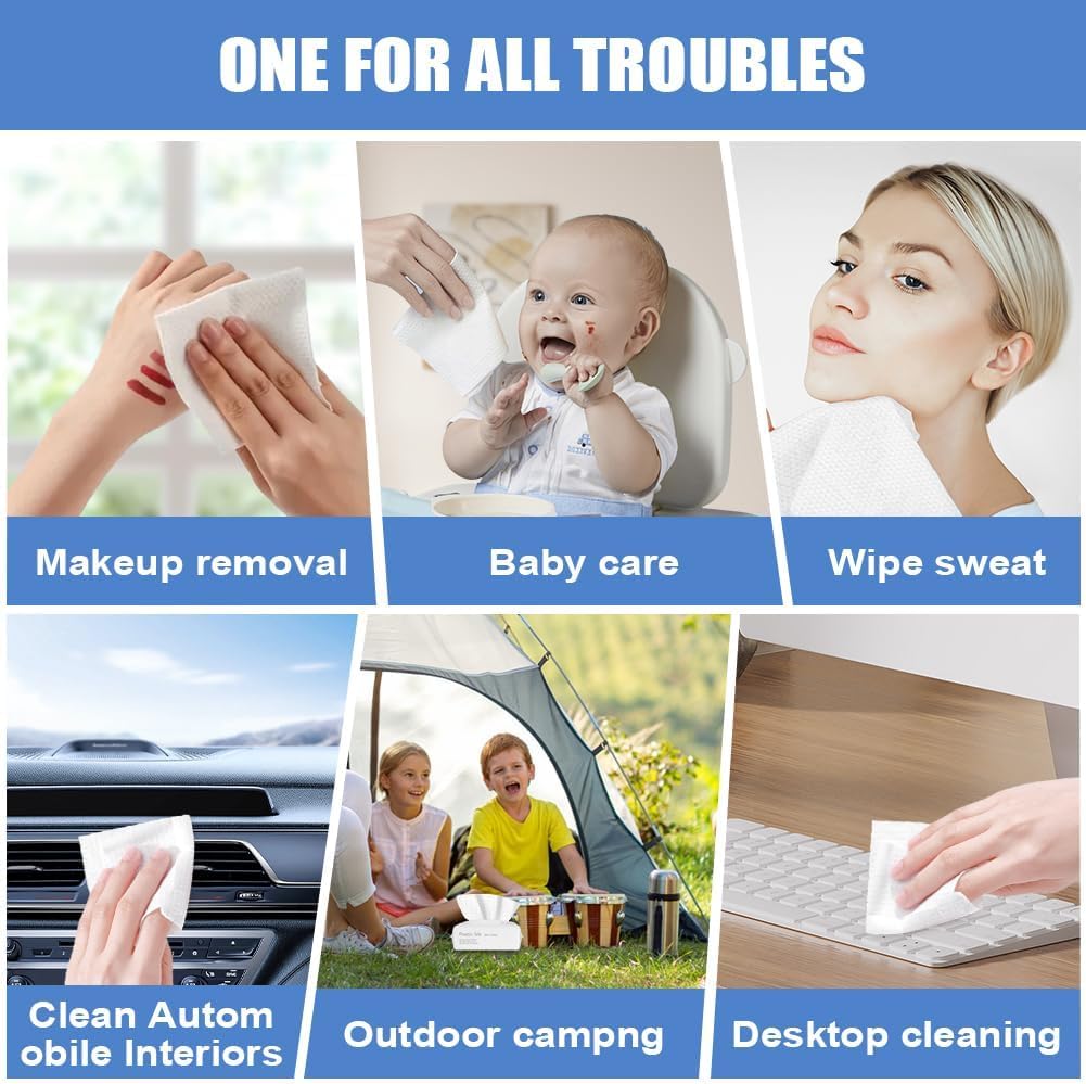 Disposable Face Towels for Skincare - 200PCS Soft Cotton Tissue, 200x200mm, Wet & Dry Facial Cleansing Wipes, Makeup Remover Towels, Lint-Free Travel Washcloths for Sensitive Skin