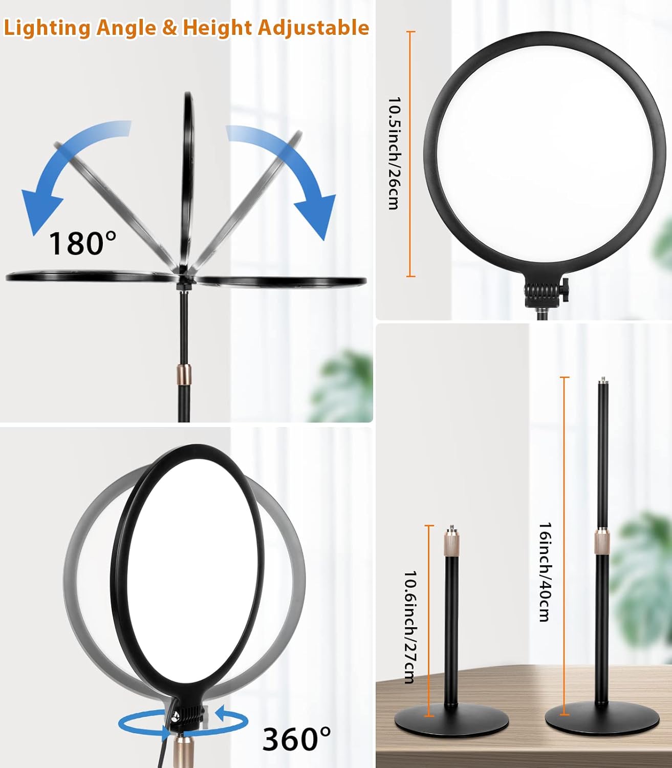 M.A&F's Ring Light with Extendable Stand for Video Shooting, 10.5 inch Full-Screen Desk Ringlight for Laptop Mobile Phone, Dimmable LED Photography Light for Computer Zoom Meeting Live Streaming Selfie