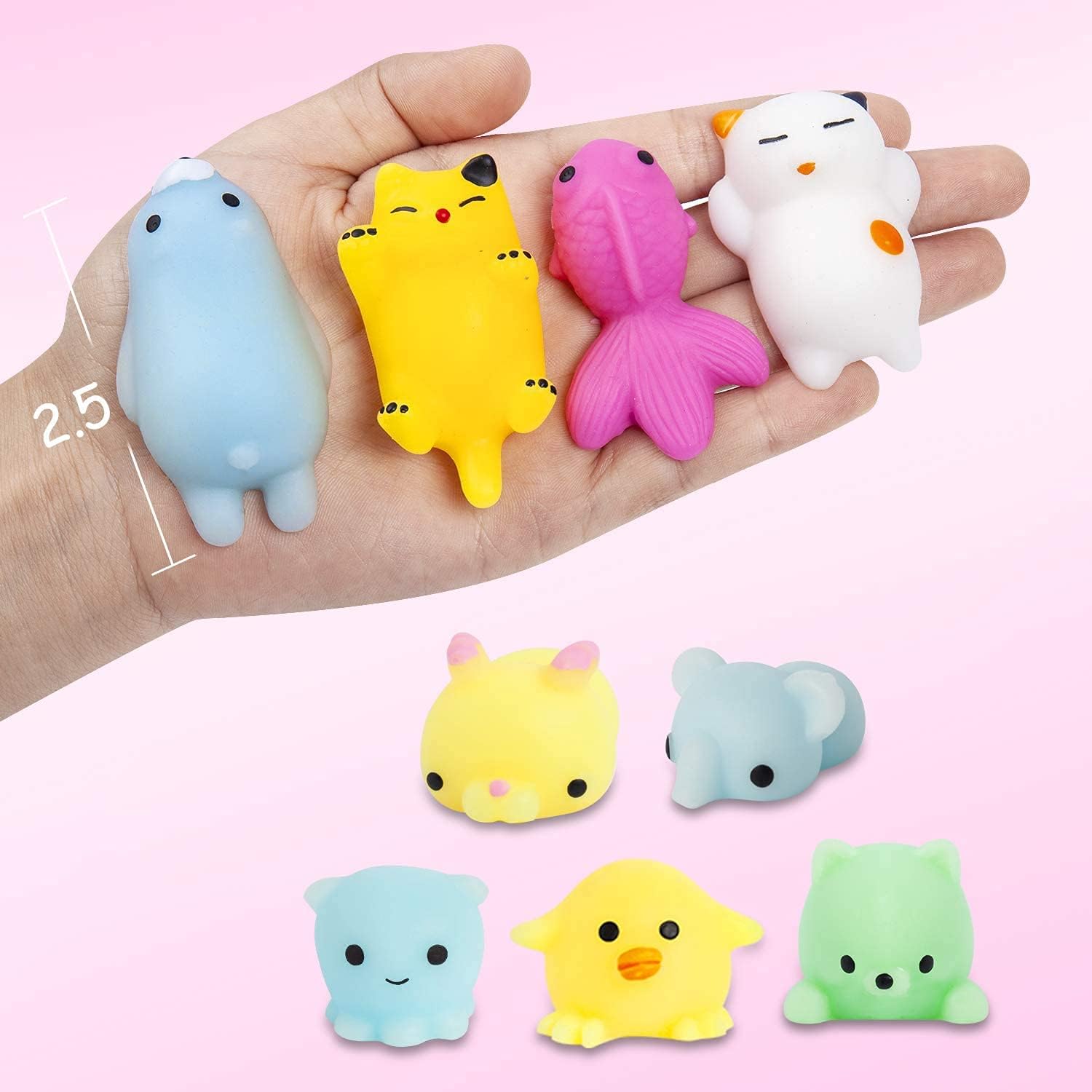 40 Pcs Kawaii Squishies, Mochi Squishy Toys for Kids Party Favors, Mini Stress Relief Toys for Party Favors, Classroom Prizes, Birthday Gift, Goodie Bag Stuffers (Animals)