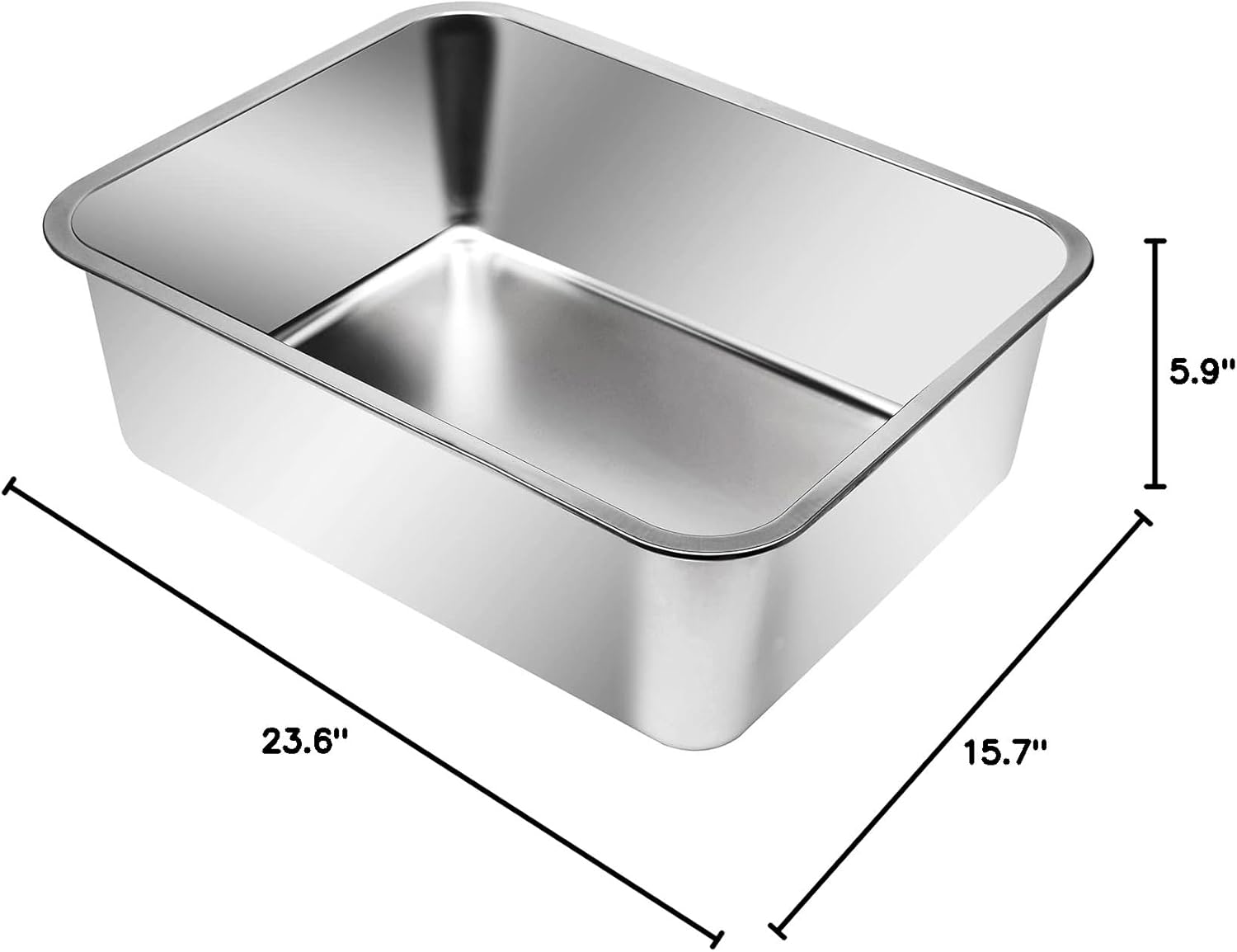 M.A&F's Extra Large Stainless Steel Open Cat Litter Box with High Sides, Metal Litter Pan for Cat, 23.6 x 15.7 x 5.9 inches