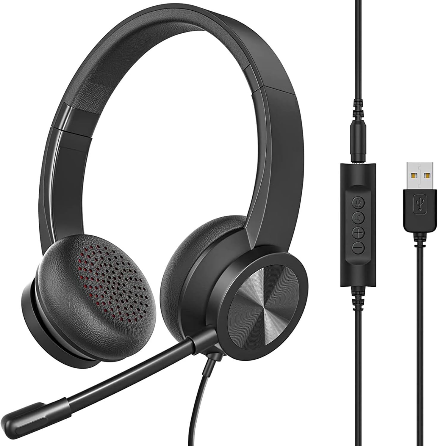 USB Headset with Mic, Wired Over Ear Headphone, ANC and Noise Cancelling Microphone of 330 Degrees Rotation, Clear Crystal Sound, Adjustable In-line Control Microphone, Comfortable Wearing Design
