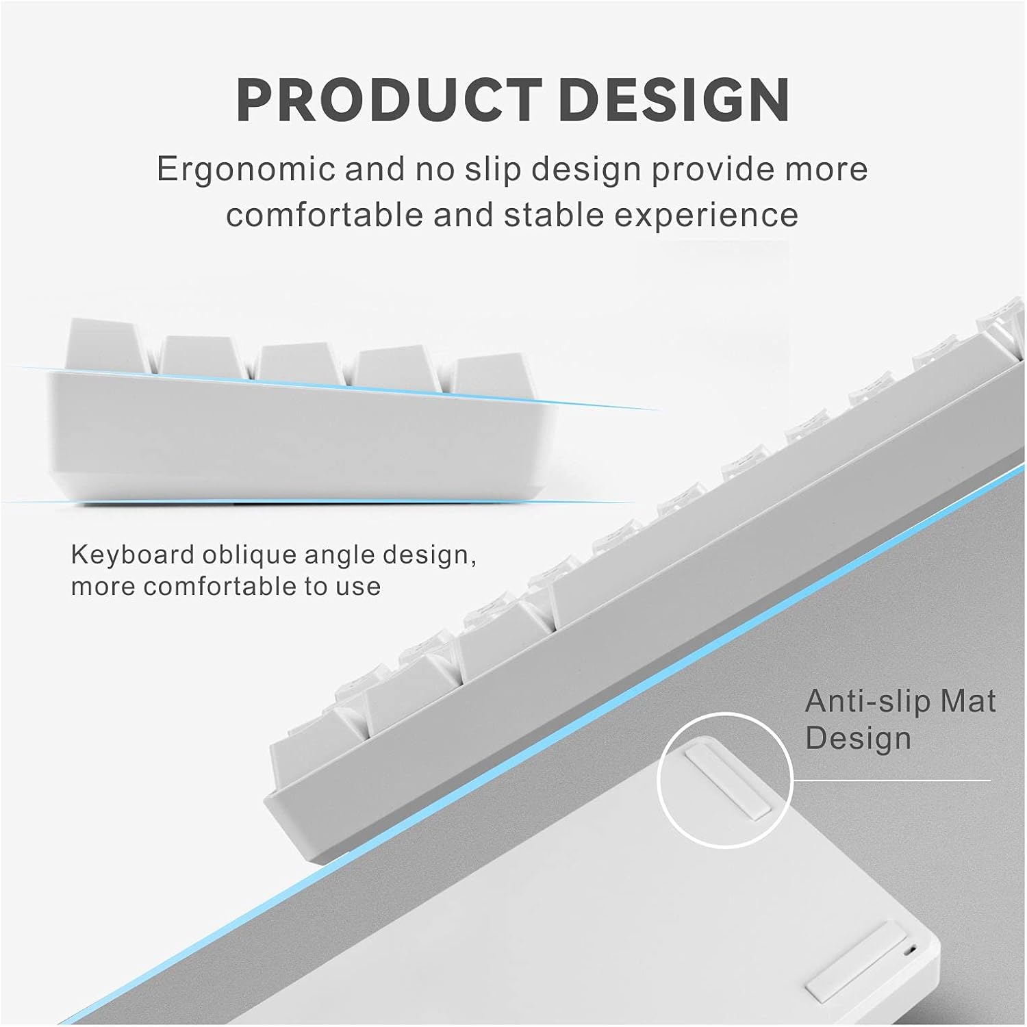 M.A&F's Mechanical Gaming Keyboard, 61 Keys Ultral Compact Wired Keyboard with Blue Switches and RGB Backlit for iOS, Android and Windows, White
