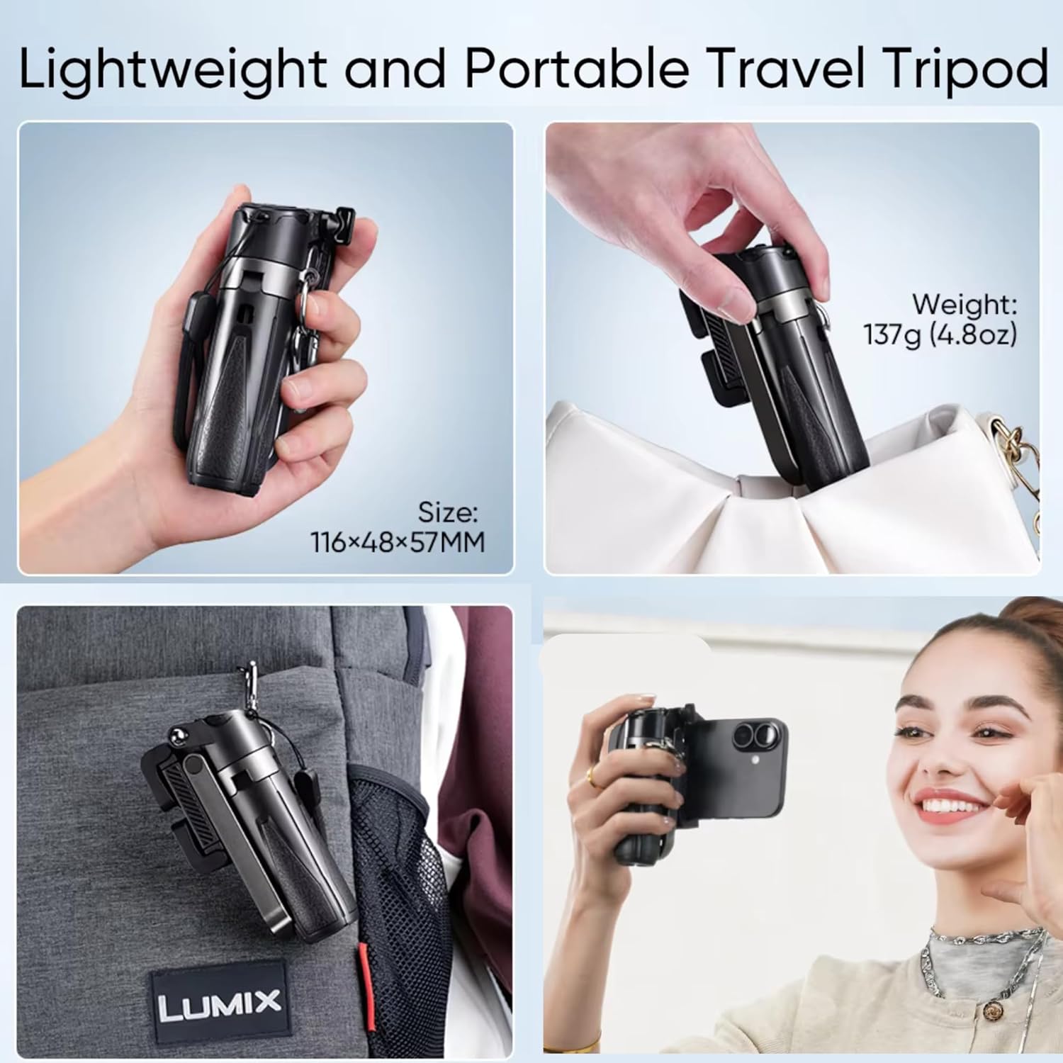 Mini Selfie Stick Tripod with Remote, 3-in-1 Portable Phone Tripod Grip with 2 Cold Shoe Mounts, 360° Rotation Pocket Size Phone Holder for iPhone, Android, Vlog, Livestreaming, Photography (P15 MINI)
