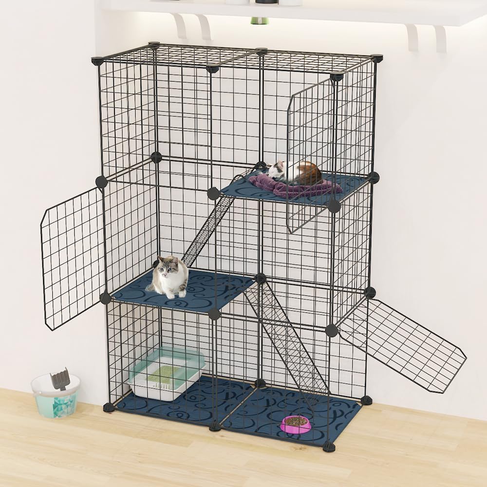 M.A&F's 3 Tier Cat Cage Indoor DIY Pet Playpen Detachable Metal Small Animal Cage Wire Ferret Cage Indoor Cat Kennels for Kitten Puppy Bunny