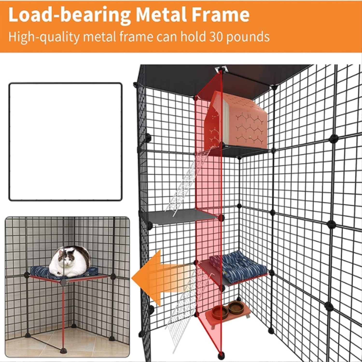 M.A&F's 3 Tier Cat Cage Indoor DIY Pet Playpen Detachable Metal Small Animal Cage Wire Ferret Cage Indoor Cat Kennels for Kitten Puppy Bunny