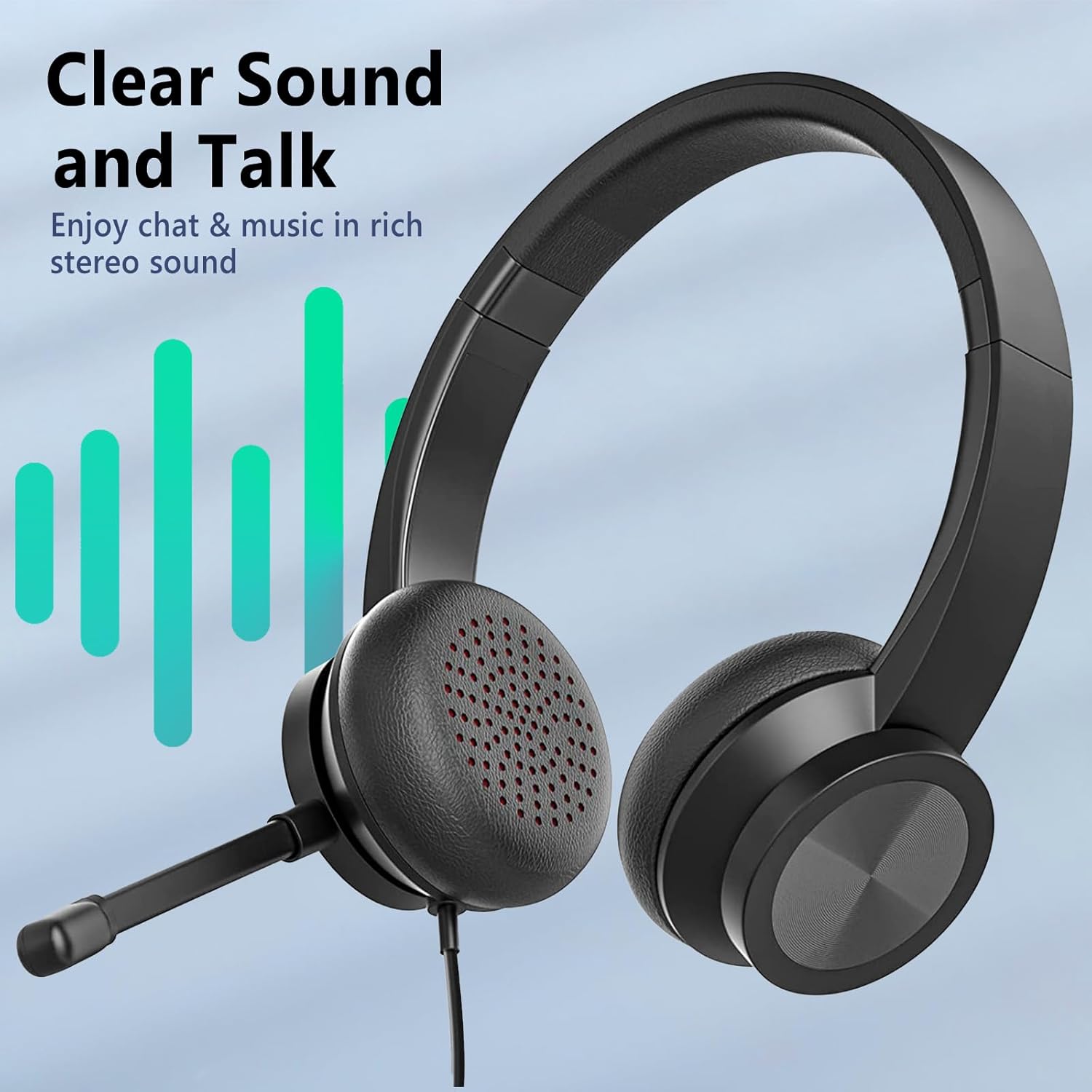 USB Headset with Mic, Wired Over Ear Headphone, ANC and Noise Cancelling Microphone of 330 Degrees Rotation, Clear Crystal Sound, Adjustable In-line Control Microphone, Comfortable Wearing Design