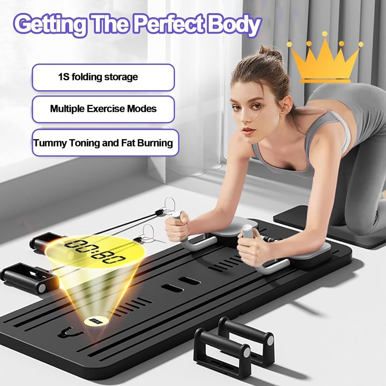 M.A&F's Foldable 5-in-1 Pilates Reformer Board with Abdominal Trainer – Multi-Purpose Portable Pilates Machine for Home Gym, Full Body Workout Equipment for Beginners & Advanced Users