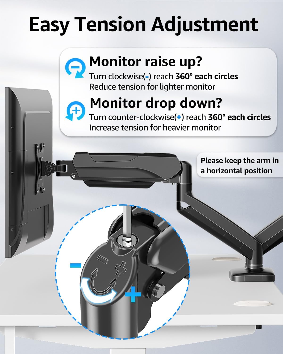 M.A&F's Dual Monitor Stand for Desk, Adjustable Gas Spring Double Monitor Mount Holds 4.4-17.6 lbs and 13-32 Inch Screens, Monitor Arms for 2 Monitors, VESA 75x75 100x100 with C-clamp& Grommet, Black